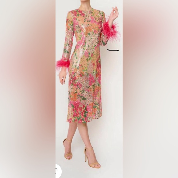 Flora Bea Ferris Sequin Floral Cocktail Midi Dress NWT Size Medium - Picture 11 of 11